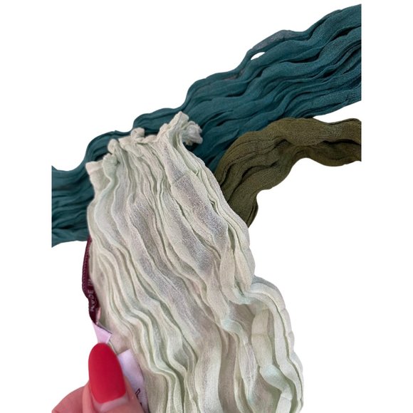 NADA White Blue Green Gauze Crinkle Scarf - Picture 4 of 6